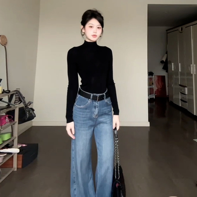 韩系高领黑色长袖毛衣针织衫女秋冬季修身大衣打底内搭保暖小上衣