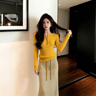 2026新款高级感气质穿搭针织套装连衣裙子女春季修身显瘦绝美长裙
