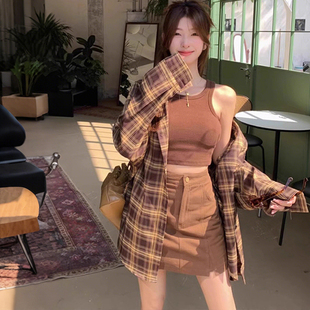 2025秋季美式辣妹工字无袖吊带背心女内搭外穿削肩坎袖型运动上衣