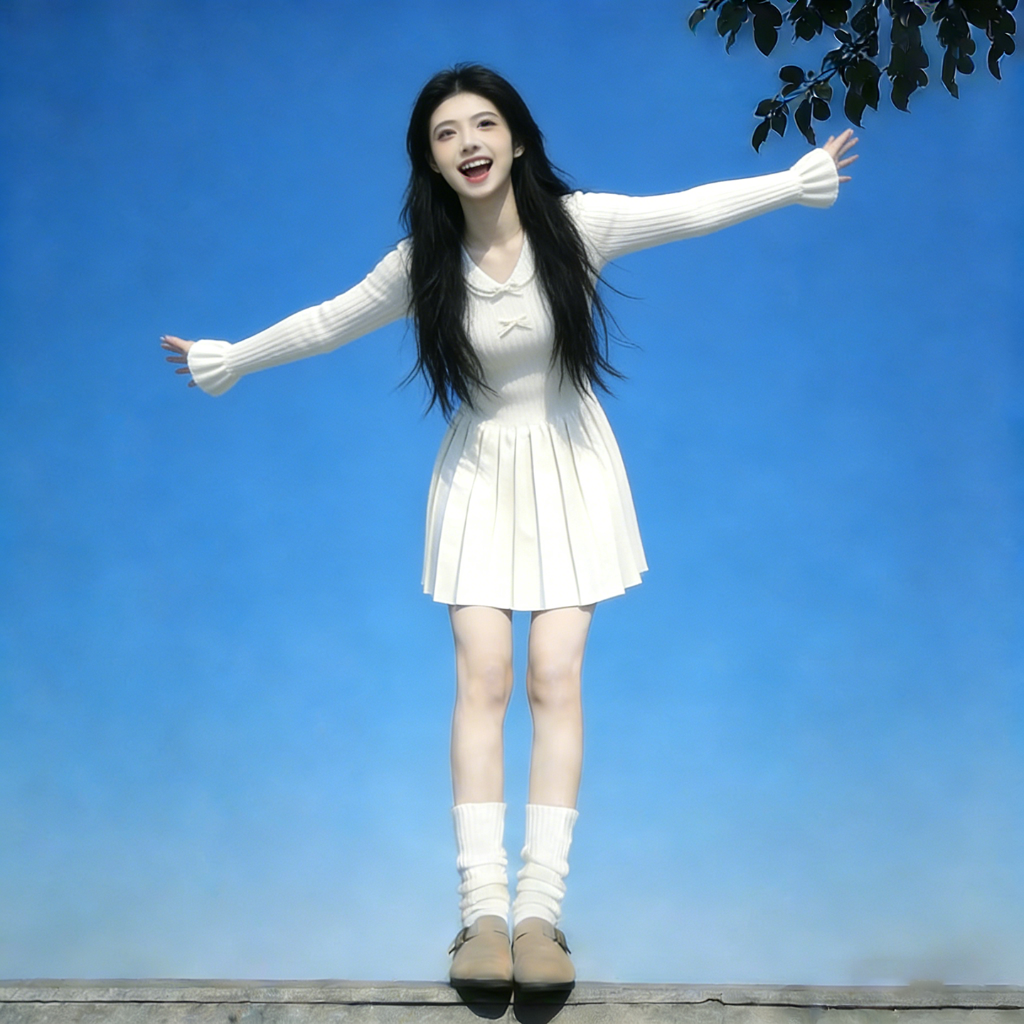 超好看的温柔甜美风白色针织连衣裙女2026春季新款收腰显瘦短裙子,女装/女士精品,连衣裙,淘宝优惠券,粉丝福利购,淘宝优惠卷