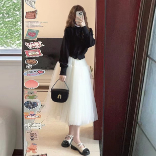 两件套 针织开衫 2025温柔风高腰洋气蓬蓬纱裙女秋冬法式 千金风时尚