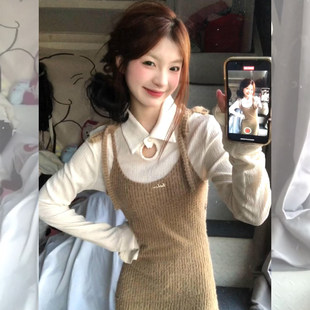 法式温柔风针织吊带连衣裙女2026春季新款修身显瘦绝美套装长裙子