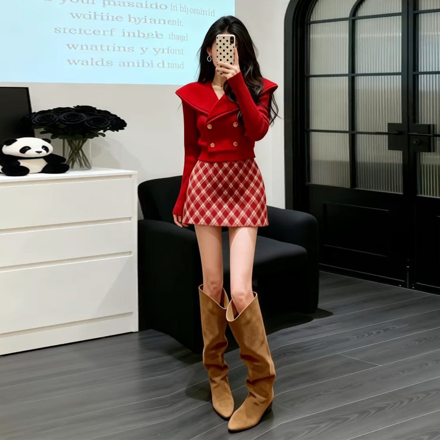 巨好看小香风红色针织套装连衣裙子女2026春季新款小个子气质短裙