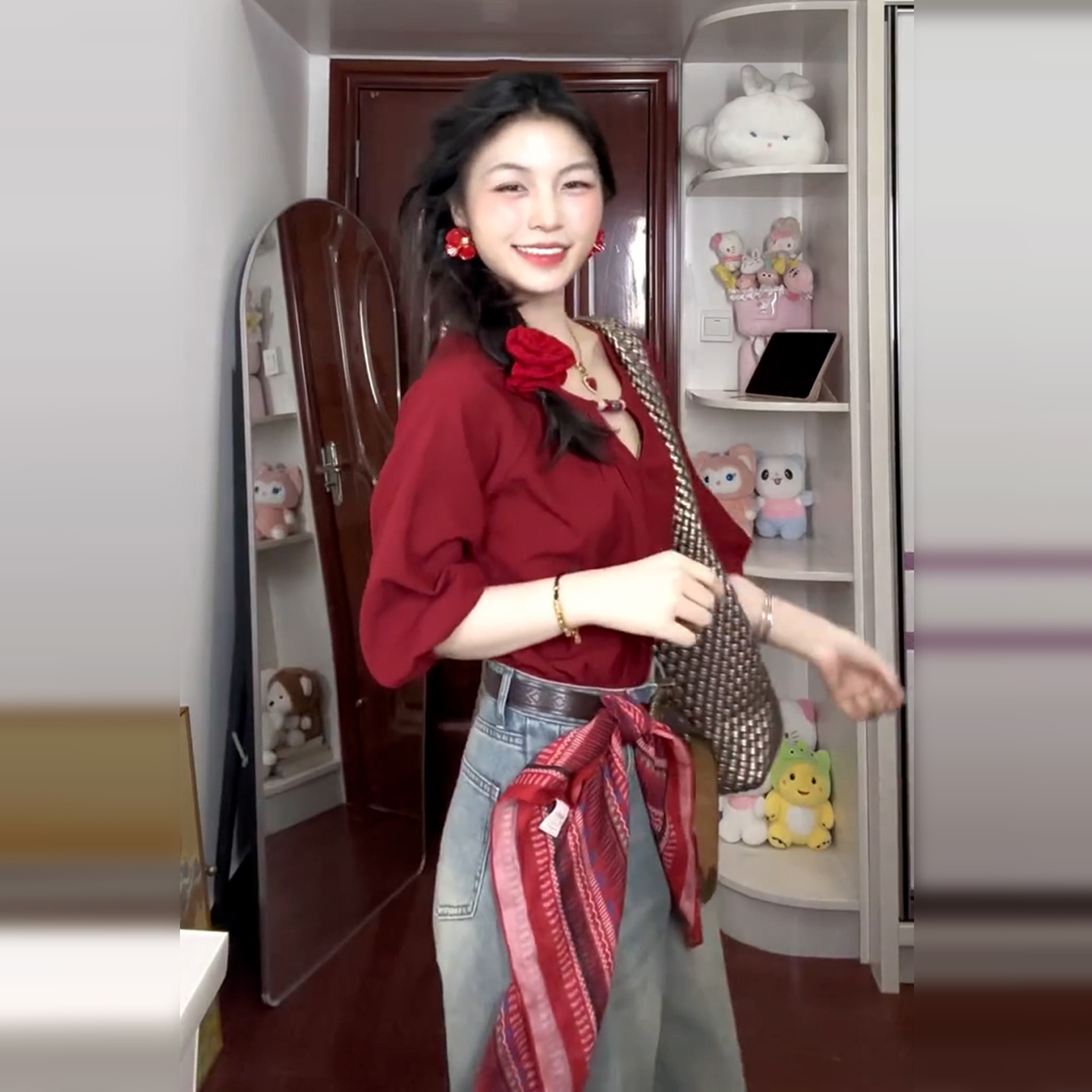 2025新款早秋小香风红色百搭衬衫