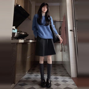 韩系温柔风蓝色针织叠穿套装连衣裙子女26春季气质显瘦穿搭一整套