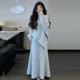 连衣裙女春季 2026新款 氛围感穿搭蓝色针织套装 小香慵懒风气质长裙