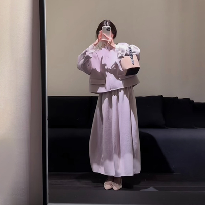 淡紫色长袖单排扣开衫上衣秋冬新款女装绝美温柔风宽松遮肉短外套