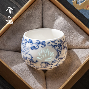 兮元记青花玉瓷玲珑陶瓷茶杯主人杯单杯女士个人专用精致茶具套组
