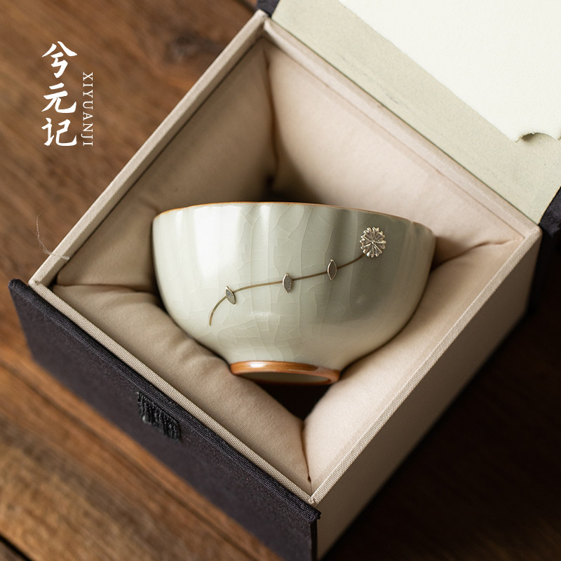 兮元记汝窑锔钉银茶杯主人杯单杯陶瓷个人专用高档茶具2025新款图片