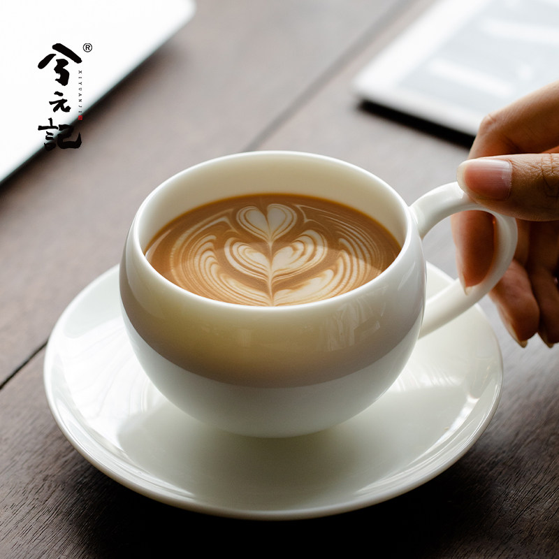 咖啡杯子羊脂玉高档精致陶瓷下午茶杯碟套装情侣水杯高颜值拿铁杯