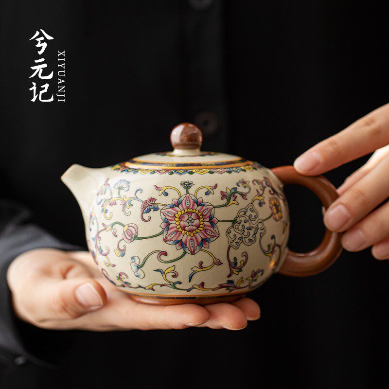 汝窑缠枝莲茶壶青花西施壶家用高端一人功夫茶具陶瓷单壶2026新款