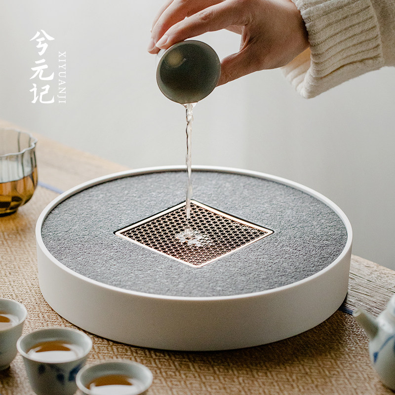 兮元记圆形高档储水茶盘干泡台茶桌家用功夫茶具密胺茶托盘小茶台