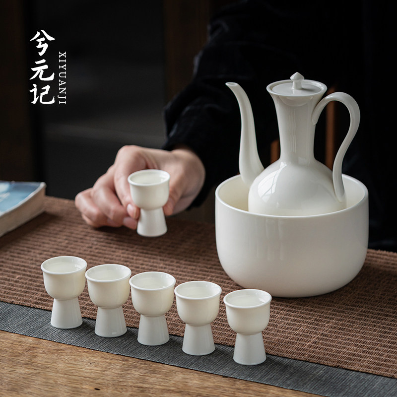 羊脂玉瓷仿宋温酒器套装陶瓷酒壶酒杯老中式白酒酒具分酒热酒壶