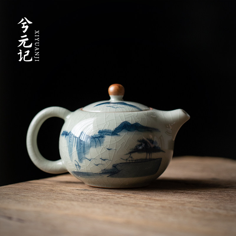 兮元记哥窑手绘山水西施壶陶瓷冰裂茶壶泡茶家用花茶单壶2026新款