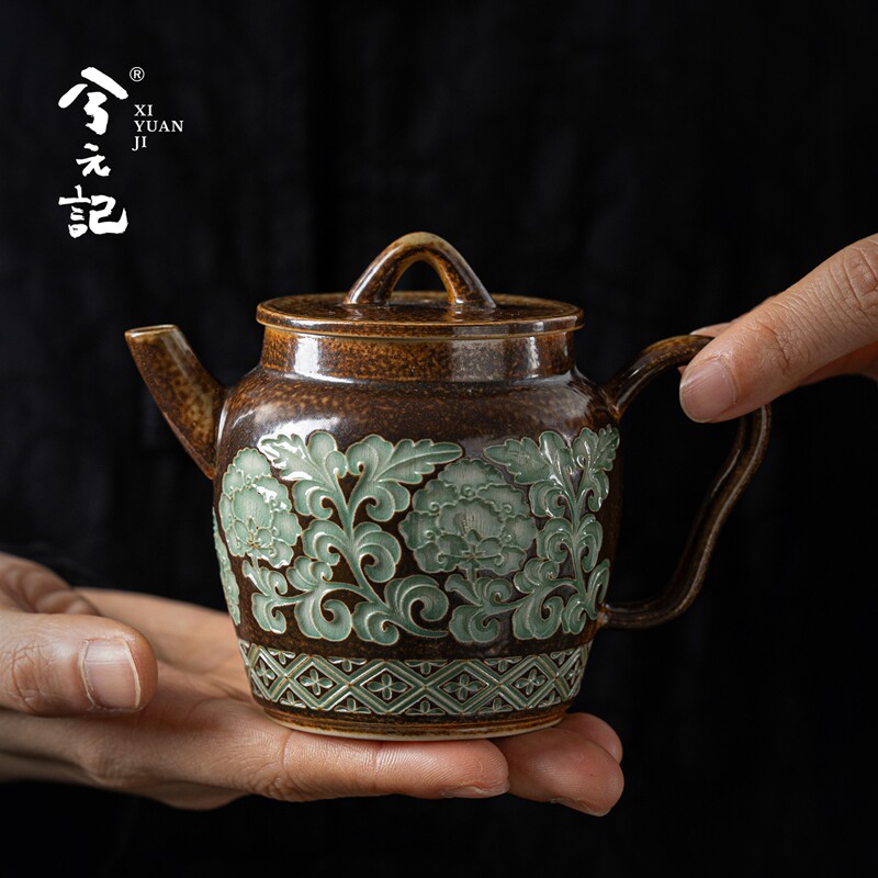 兮元记缠枝莲陶瓷茶壶秦权壶家用高档泡茶壶单壶泡茶器功夫茶具