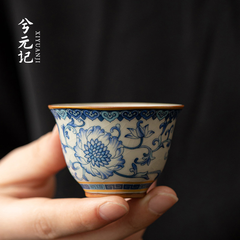 兮元记青花汝窑品茗杯单个茶杯主人杯单杯小号家用单只茶具珐瑯彩图片