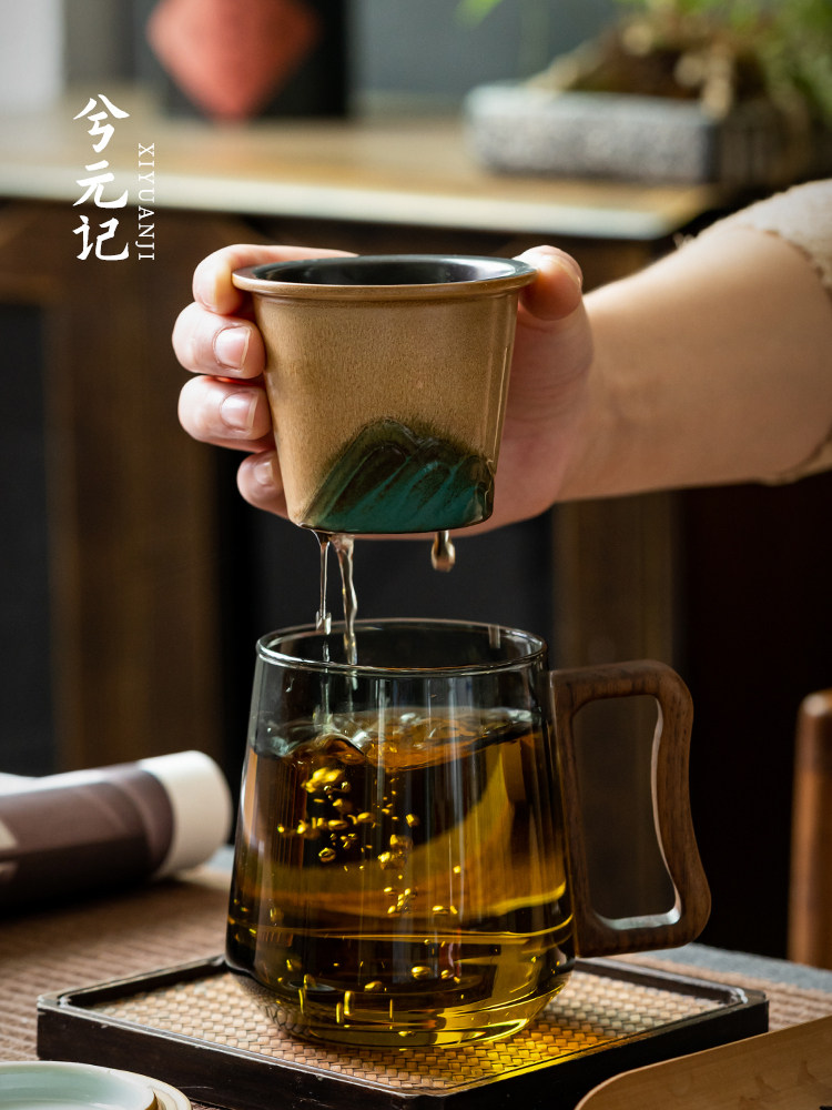玻璃茶杯,陶瓷过滤衬垫,茶水分离杯,茶水杯,办公杯,个人杯