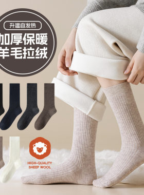 袜子秋冬女羊毛长筒袜内里拉绒女士保暖双针长袜冬天加厚堆堆袜女