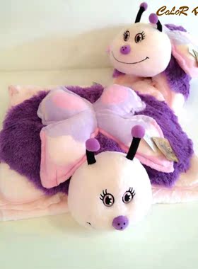 Color rich紫色毛绒公仔靠垫抱枕汽车拉链多功能毛毯办公居家午睡