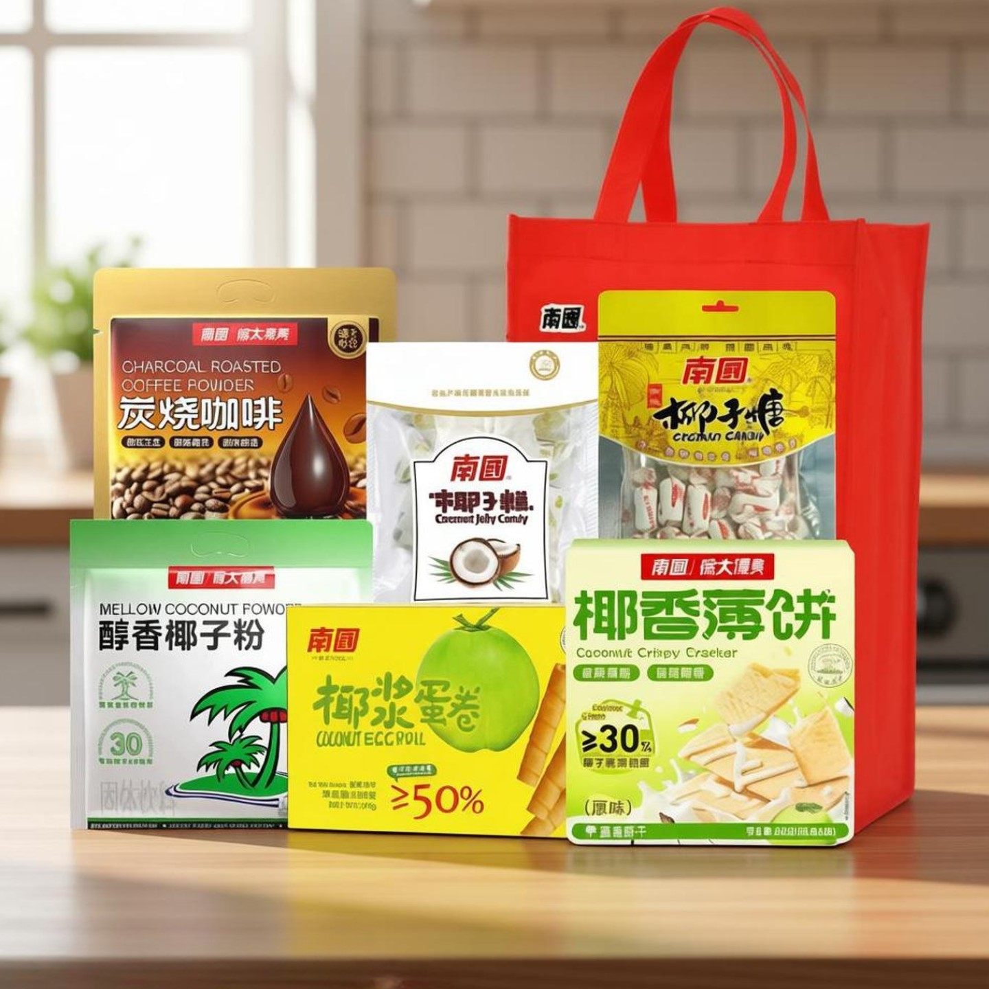 海南特产小吃零食礼包伴手礼南国椰子片椰子粉炭烧咖啡过年年货