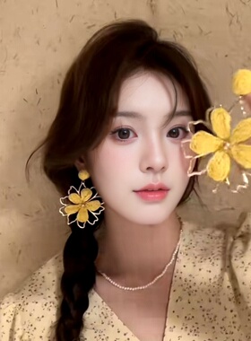 2025春季新款大号黄色太阳花耳钉耳环女旅游度假耳环少女感耳饰潮