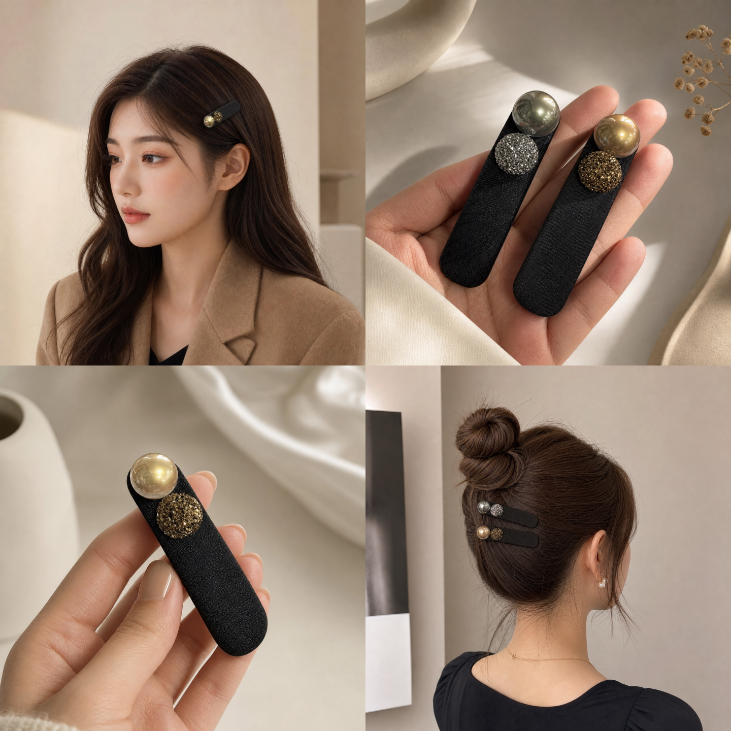 珍珠发夹女刘海侧边水钻一字夹