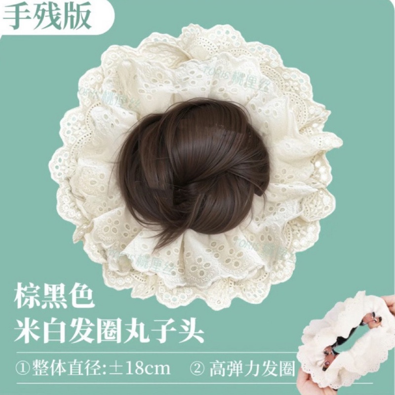 丸子头假发白色蕾丝大肠发圈女