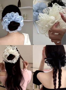 白色黑色抽绳款蝴蝶结头饰女头蕾丝大肠发圈超大头绳女丸子头发饰