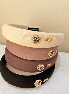 秋冬复古山茶花发箍女秋冬纯色高颅顶高级感网红发卡压发头箍头饰