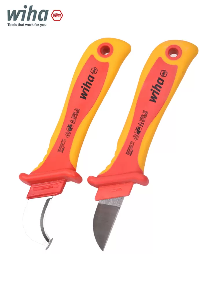 wiha威汉电工刀进口VDE绝缘电缆剥皮刀勾型带刀电线扒皮鞘剥线刀