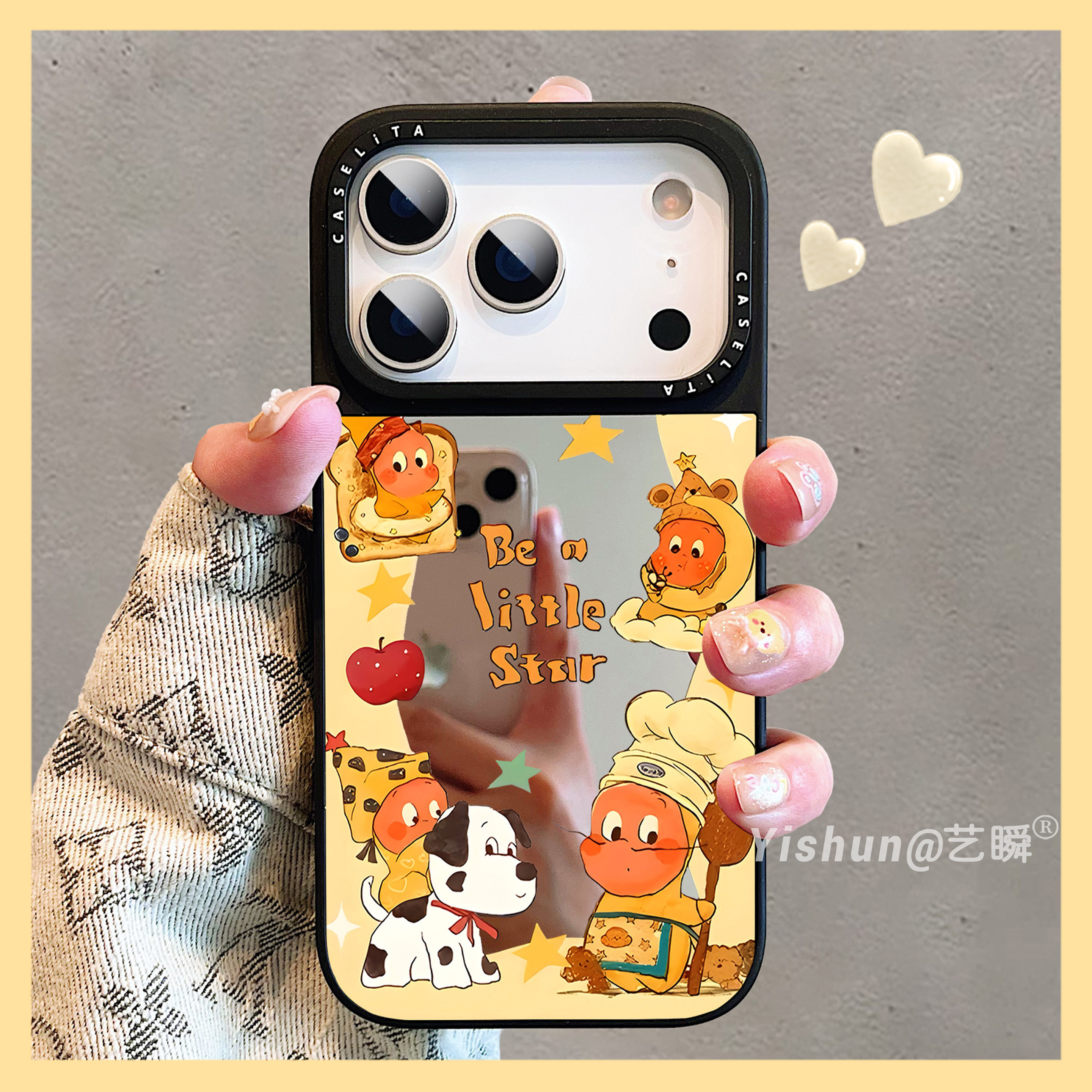 镜面卡通呆萌趣味可爱星星人适用苹果17/16ProMax手机壳iPhone17高级感新款15pro补妆镜子ip14个性13pm保护套