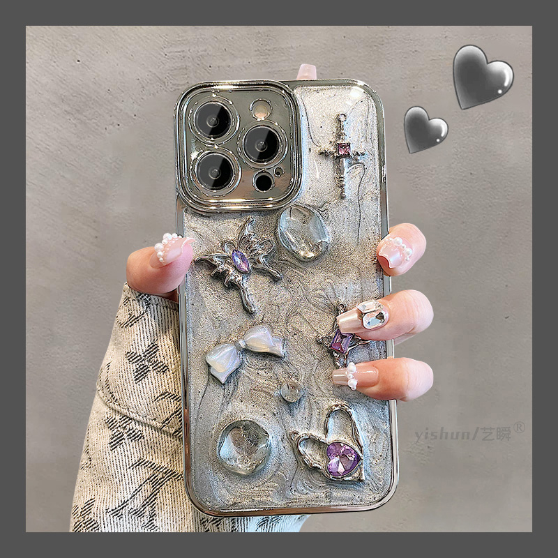 高级感紫色蝴蝶水钻苹果手机壳