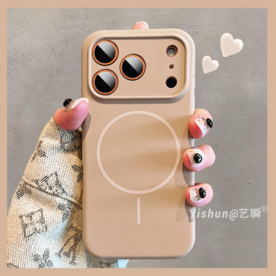 新款沙漠金高级感精孔四包适用苹果17ProMax手机壳iPhone16pro磁吸细圈14液态硅胶15pro亲肤13超薄防摔保护套