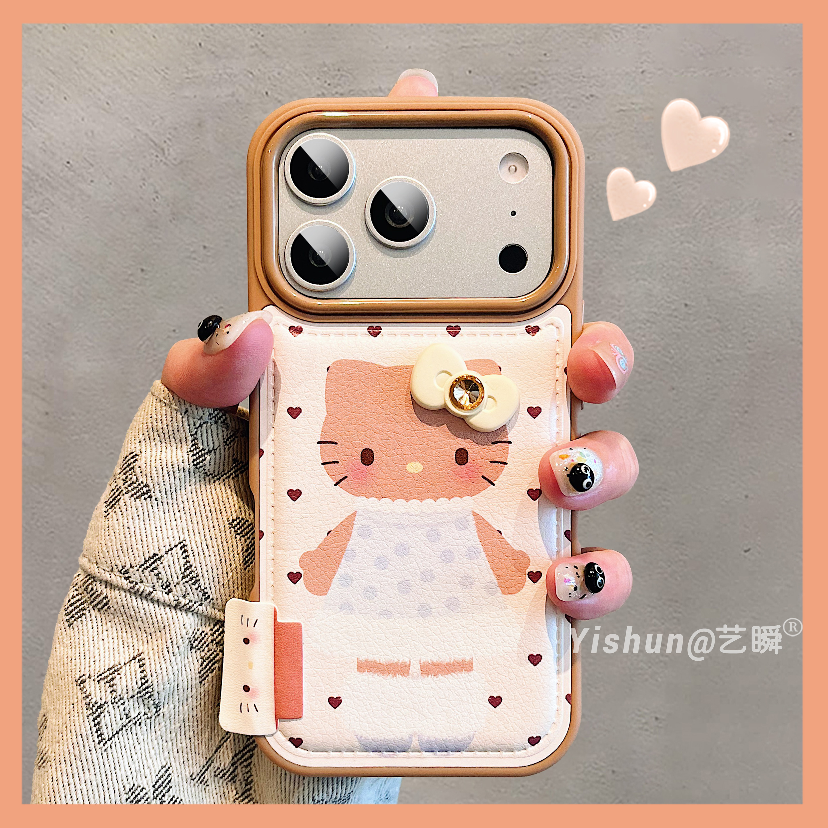 韩系秋冬ins辣妹可爱少女心黑皮长腿kt猫适用iPhone17ProMax手机壳苹果16pro皮质鼓包14大孔15创意13女保护套