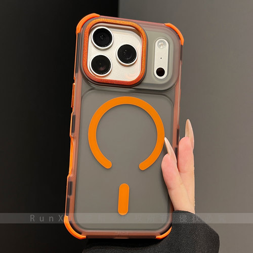 ins潮酷机甲风透黑星宇橙撞色适用苹果17ProMax手机壳新款iPhone16pro肤感磁吸15pm男女款14全包防摔13保护套