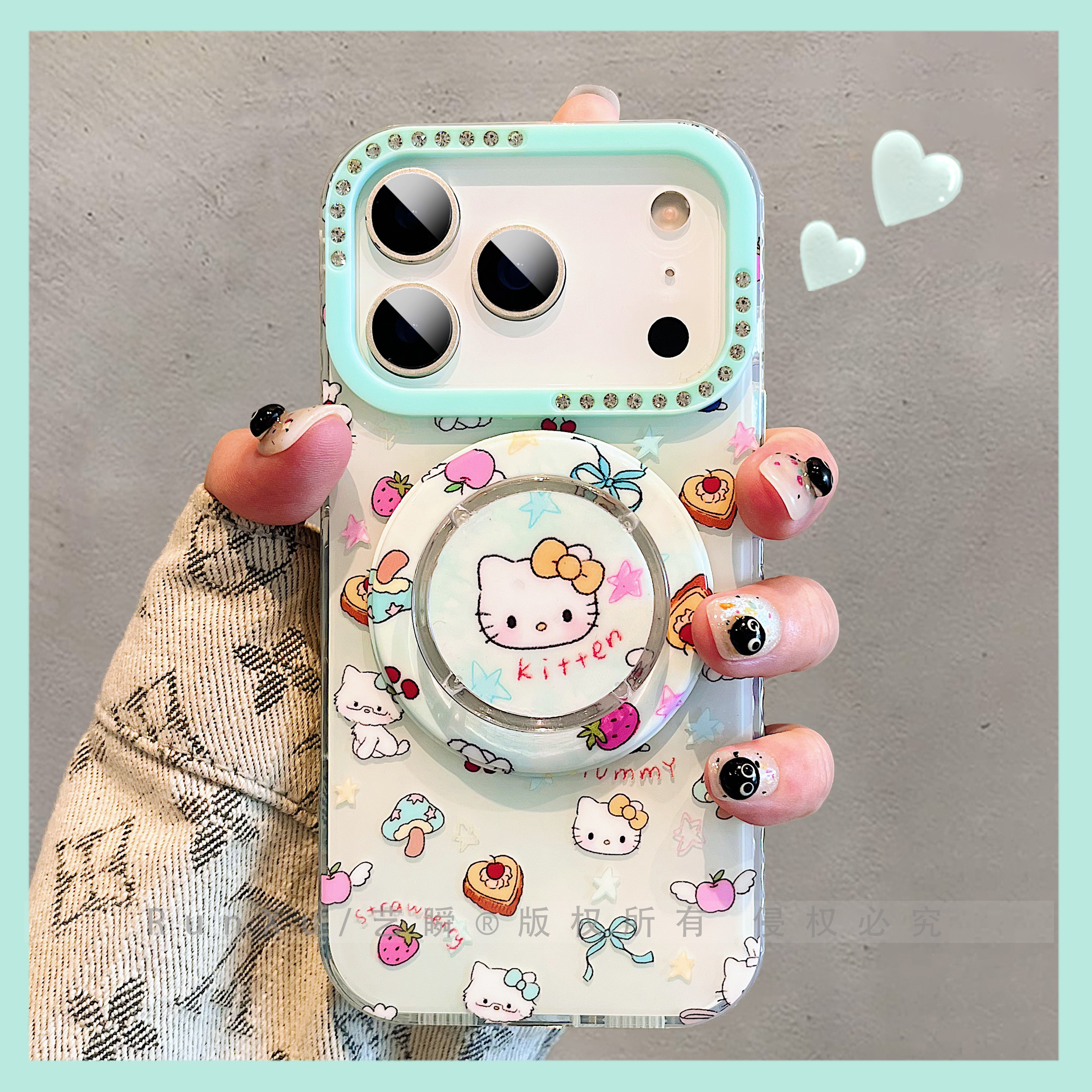 卡通少女心可爱治愈甜点Kitty猫磁吸支架适用苹果17ProMax手机壳iPhone16pro双层ip14大孔点钻13防摔15保护套