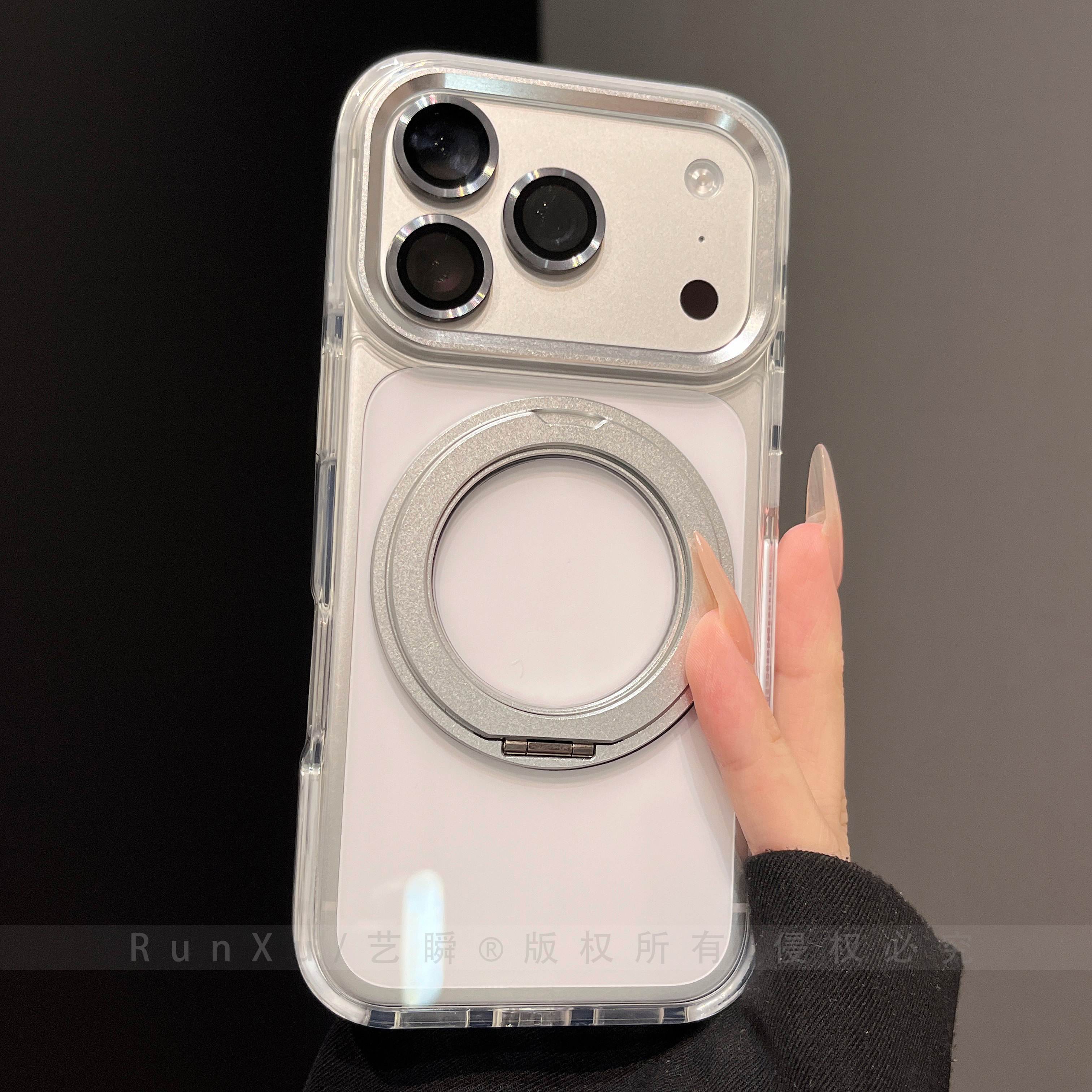 360°支架银白同款镜头膜支点壳适用苹果17ProMax手机壳新款iPhone16pro透明15全包14/13气囊软边防摔保护套
