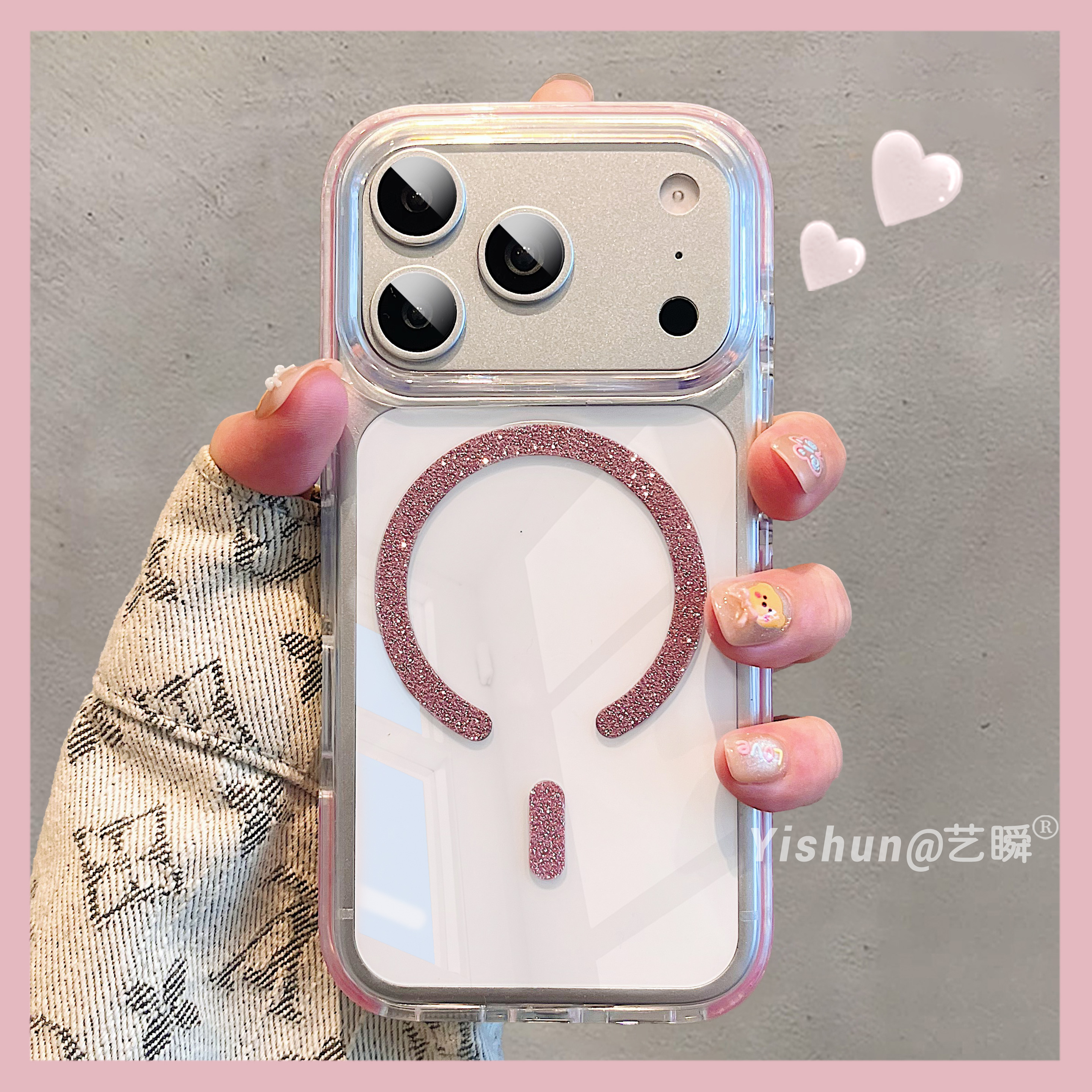 新款高级感闪粉磁圈适用苹果17ProMax手机壳iPhone16pro高透抗黄14硅胶防滑履带边框15pm创意17Air防摔保护套