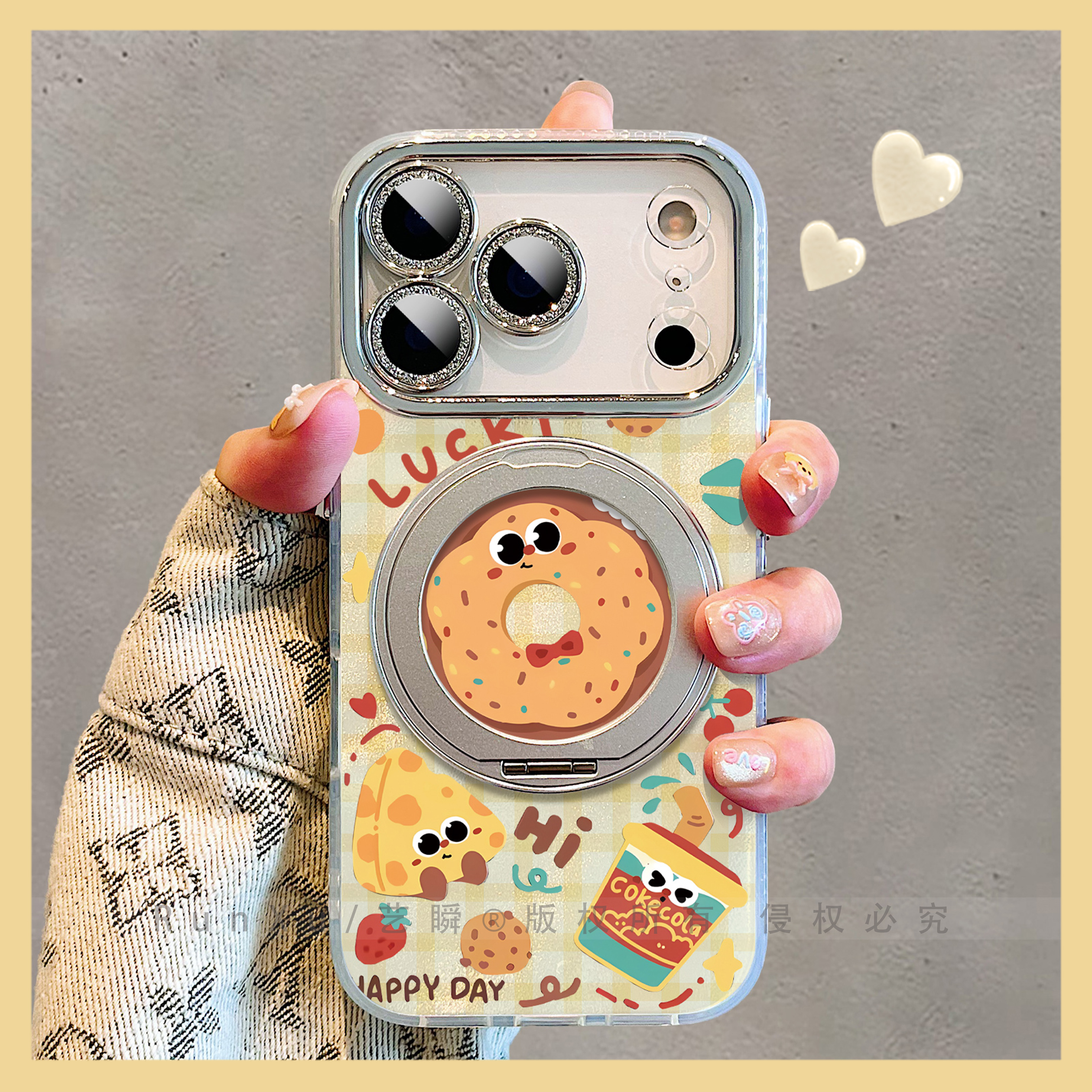 热量炸弹·小表情甜甜圈奶酪适用苹果17promax手机壳Air旋转支架16p磁吸支点壳iPhone14新款可爱趣味15保护套