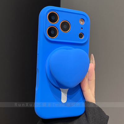 ins亮眼克莱因蓝液态软硅胶适用苹果18ProMax手机壳新款iPhone17pro磁吸爱心支架16pm男女款15全包防摔保护套