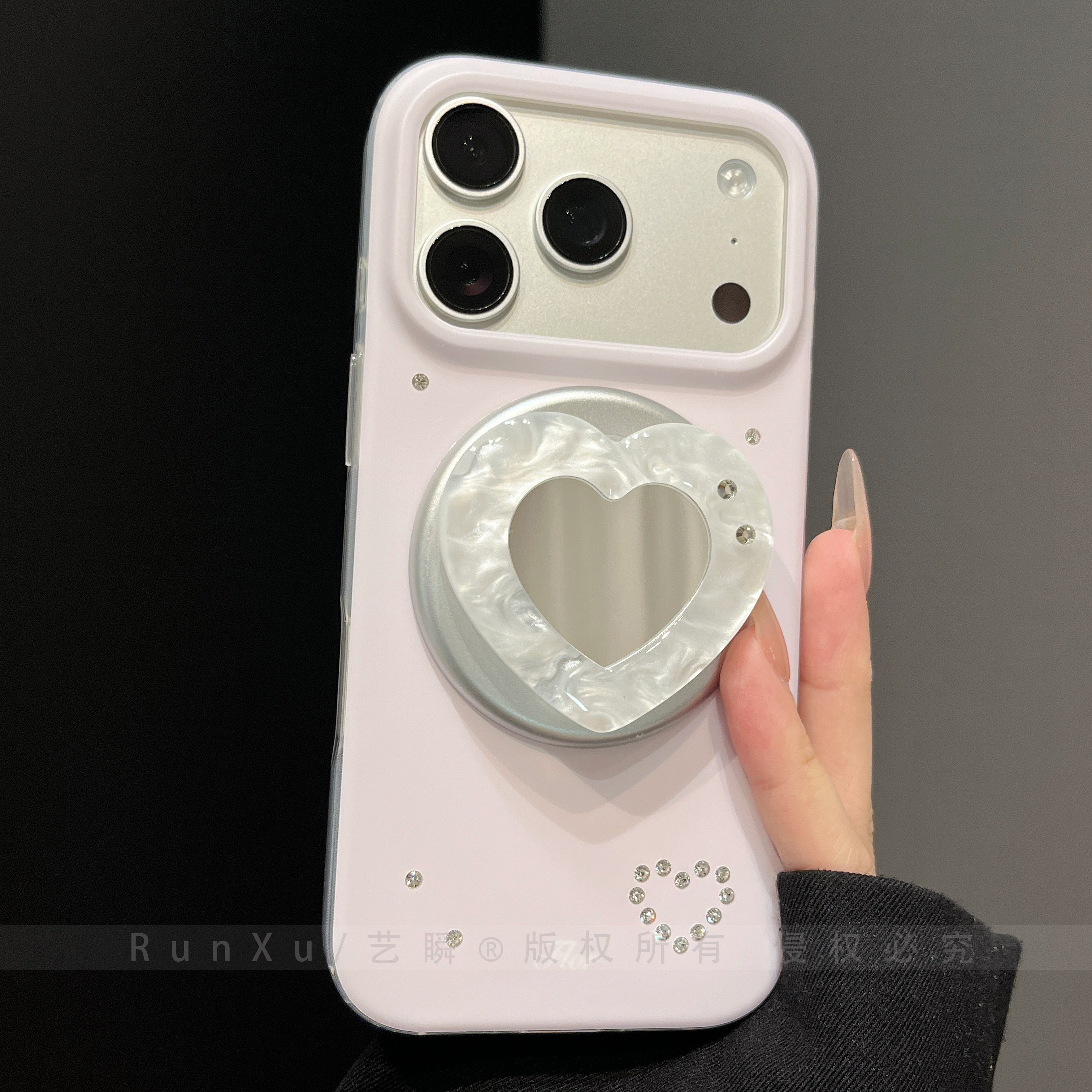 温柔淡雅紫blingbling镶钻磁吸壳适用苹果17ProMax手机壳新款iPhone16pro补妆镜面支架15女款14/13防摔保护套 - 实物图