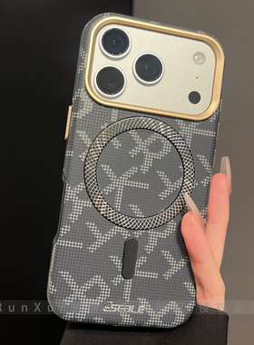 凯夫拉纤维纹适用iPhone17ProMax手机壳新款苹果17PRO棱纹磁圈强力磁吸13金属镜框ip15按键14个性男女保护套