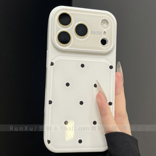 ins经典黑白撞色波点适用苹果17ProMax手机壳新款iphone16pro秒变大视窗15小众高级14全包镜头膜13保护套外壳