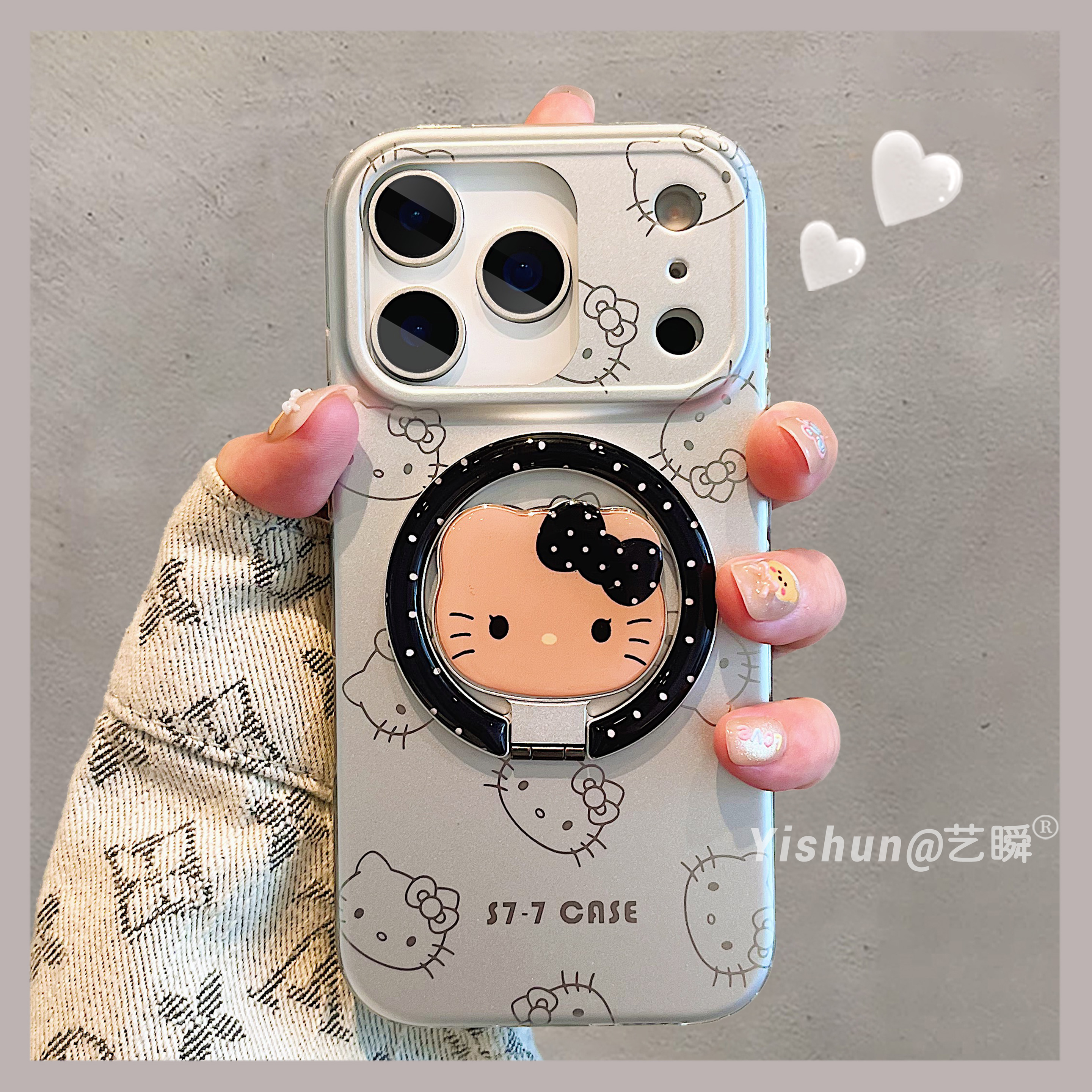 ins风韩系简约线条kt猫黑波点磁吸支架适用iPhone17ProMax手机壳苹果16pro新款高级ip15Pro少女风14p女保护套