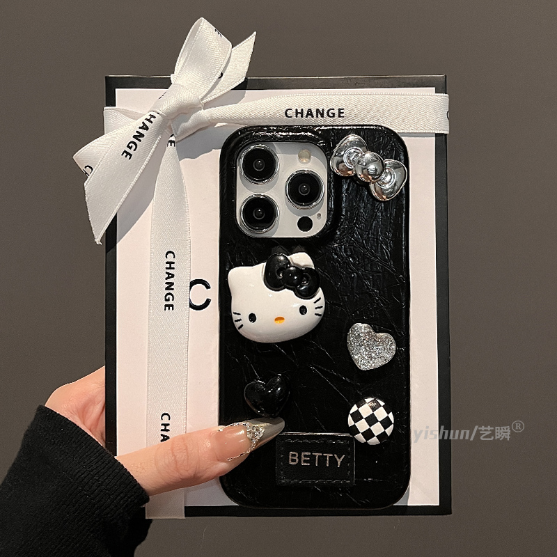 适用iPhone16ProMax手机壳秋冬新款皮质苹果15pro高级感ins立体爱心猫咪14pm小众创意13网红12女新款16保护套