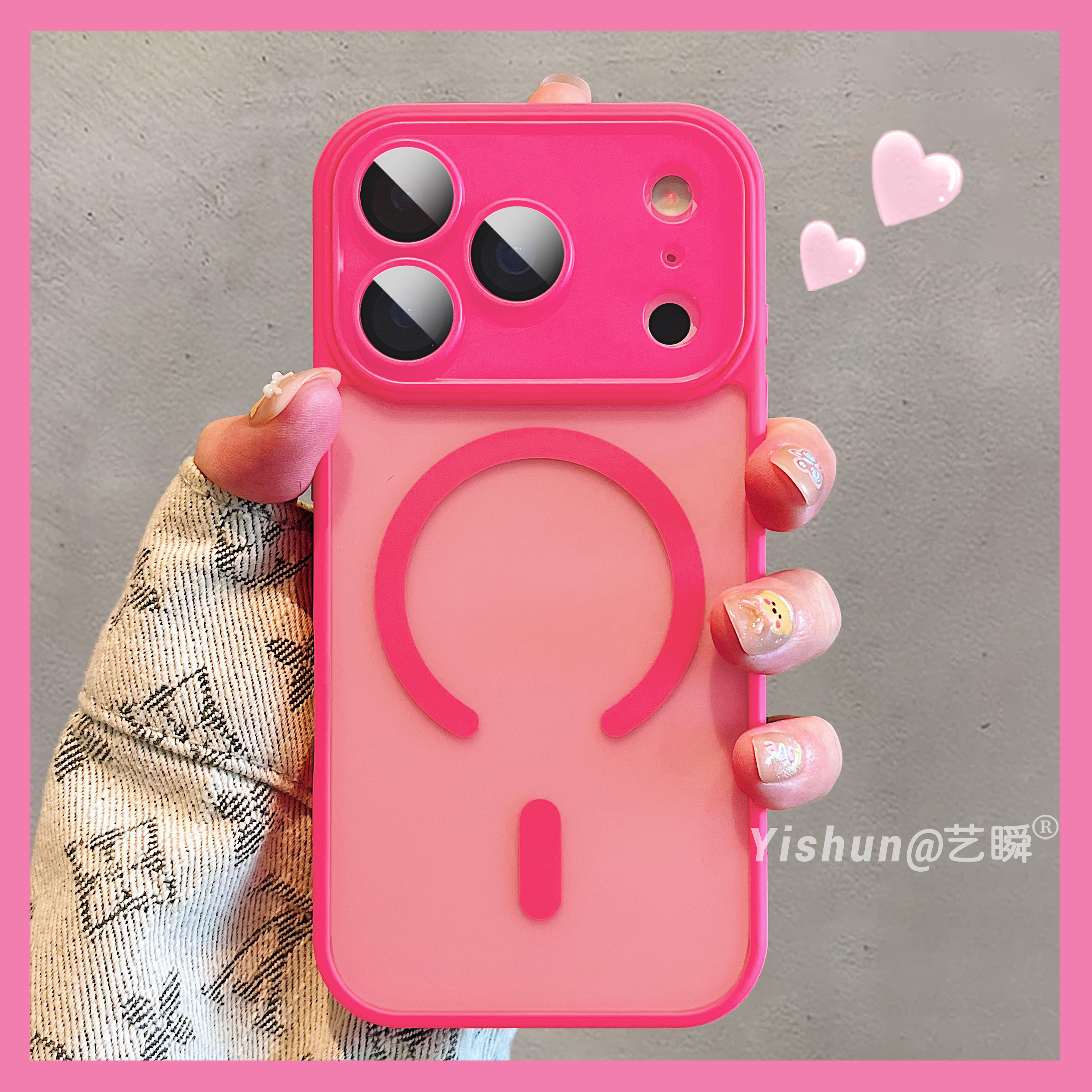 新款甜酷玫红磁吸磨砂适用苹果17ProMax手机壳iPhone16pro高级14防摔15plus自带镜头膜13mini半透12/11保护套