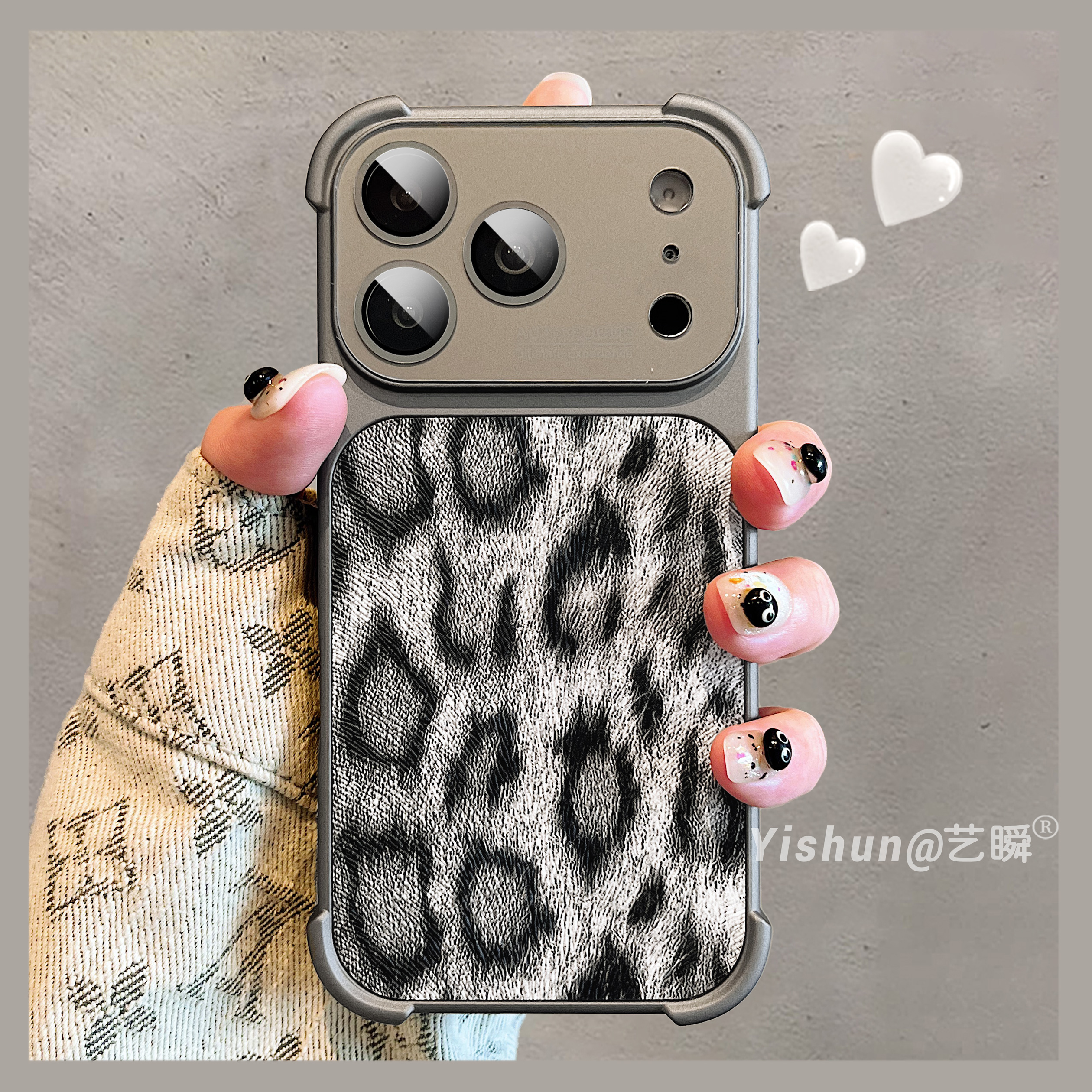 复古高档灰豹纹皮纹适用苹果17ProMax手机壳iPhone16pro镜头全包防摔14plus加厚四角pm15好看女款ip13保护套