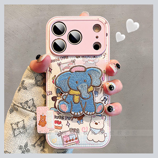 冬季可爱小动物们的快乐碎片适用iPhone17ProMax皮质手机壳苹果16pro新款14pro刺绣支架15情侣ip14防摔保护套