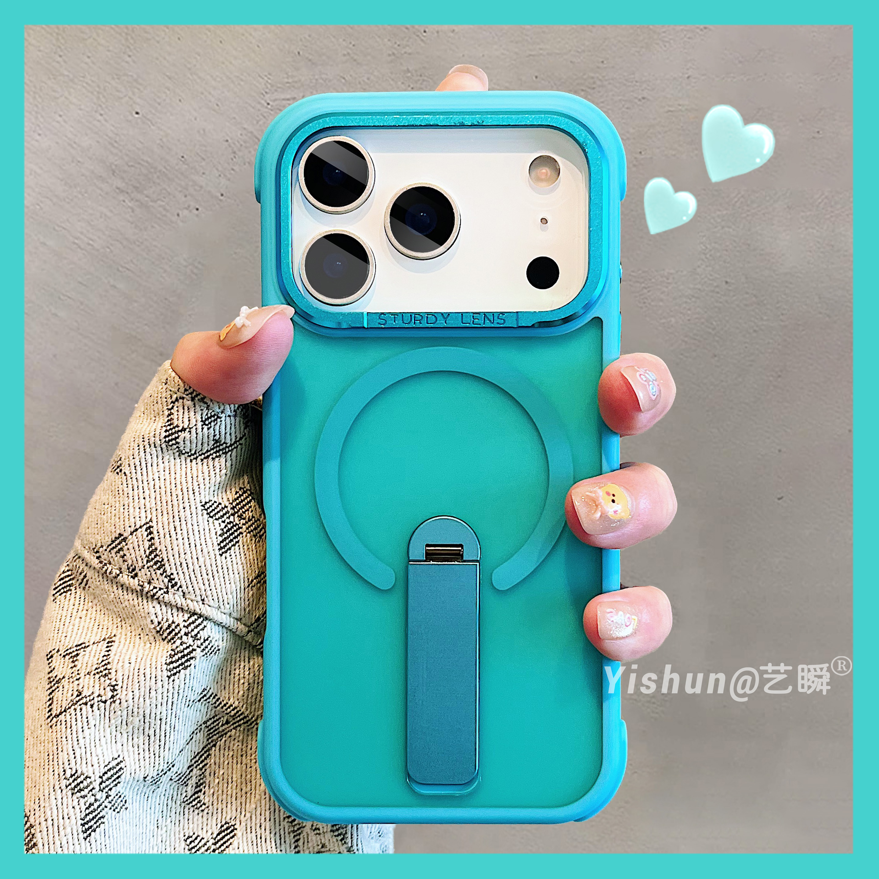 新款胡天蓝磨砂亲肤磁吸适用苹果17ProMax手机壳iPhone16pro隐形折叠支架15四角气囊13防摔14pm硅胶Air保护套