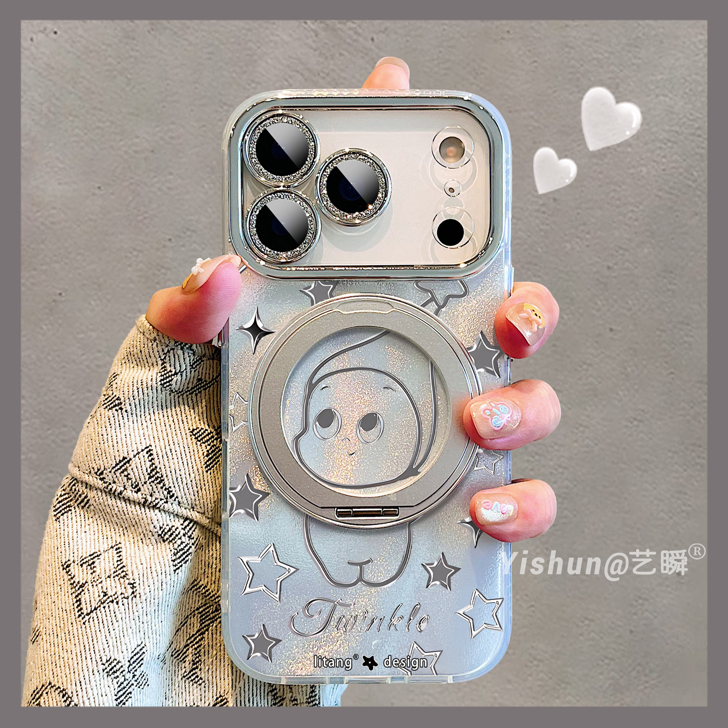 快乐警告·线条星星人适用苹果17/17promax手机壳360旋转支架16pro磁吸支点壳iPhone14新款可爱15pro女保护套,3C数码配件,手机保护套/壳,淘宝优惠券,粉丝福利购,淘宝优惠卷